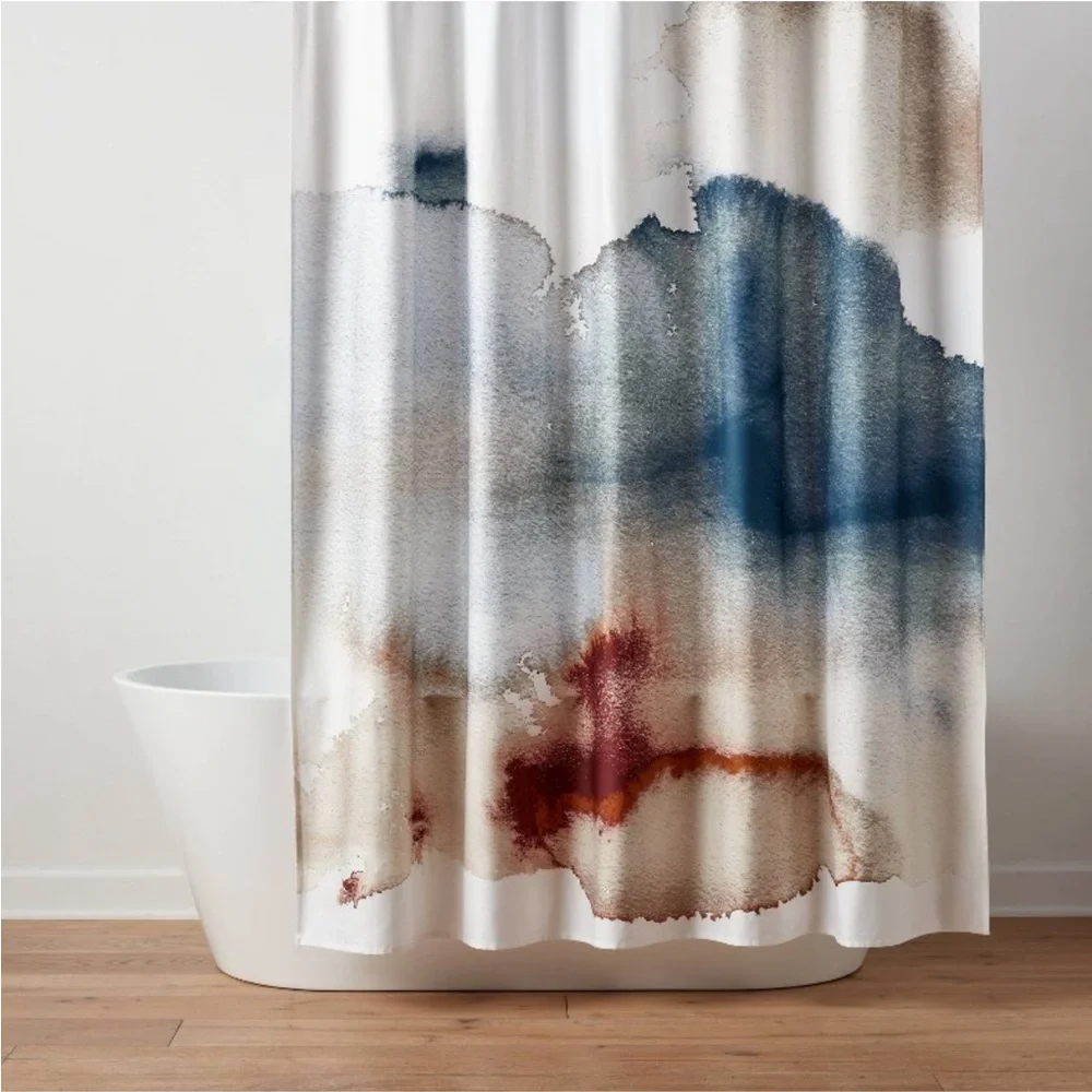 THRESHOLD NWT luxe watercolor print shower curtain -white/blue
